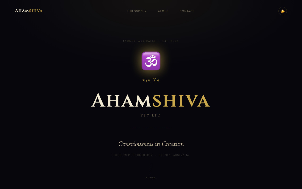 Ahamshiva website, designed and built by Agniora
