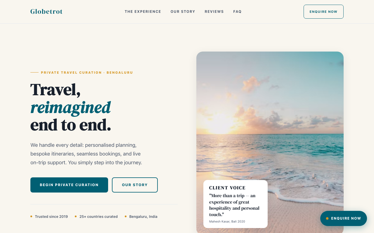 Globetrot website, designed and built by Agniora