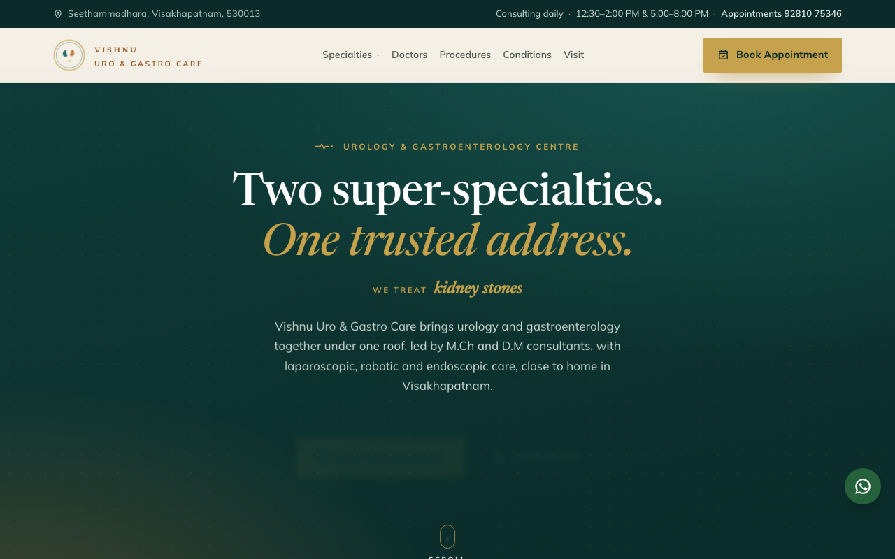 Vishnu Uro & Gastro Care website, designed and built by Agniora